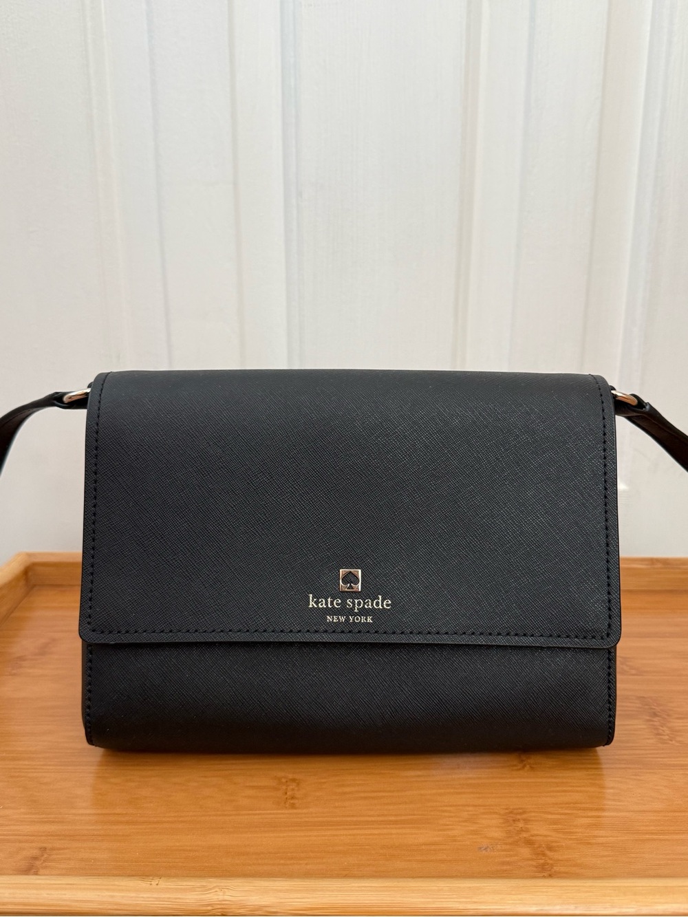 kate spade Black Saffiano Leather Crossbody Bag with Gold Logo